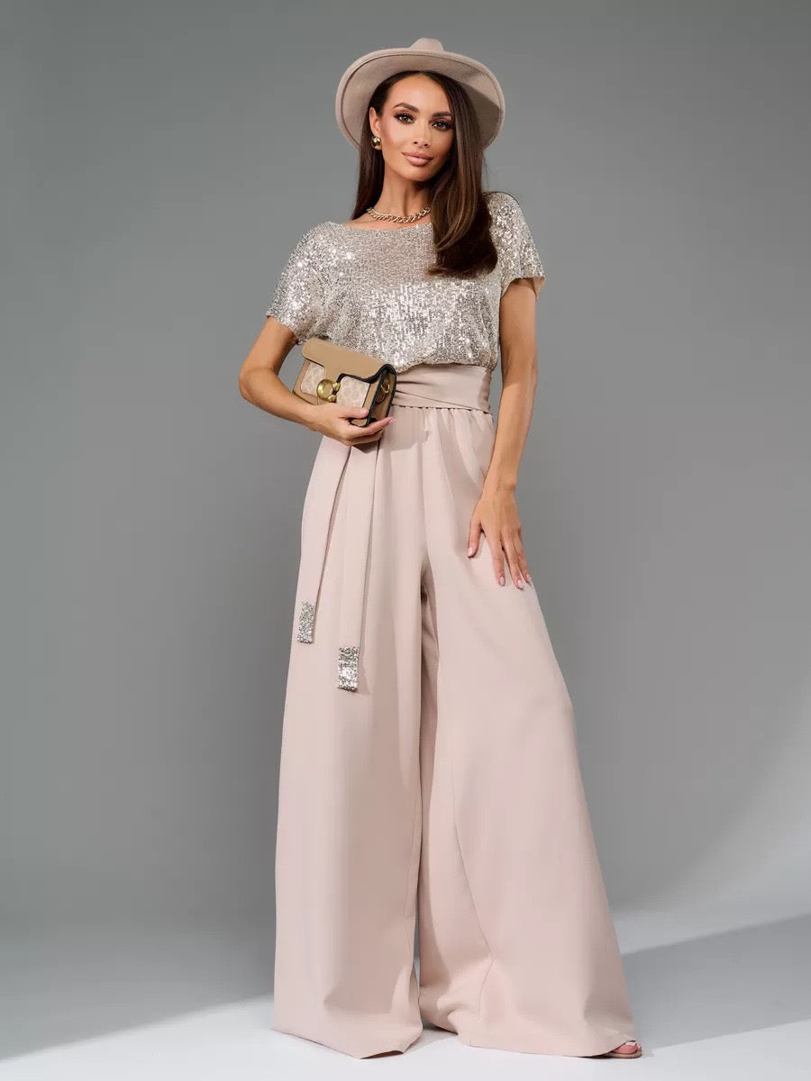 Collared Belted Wide Jumpsuit