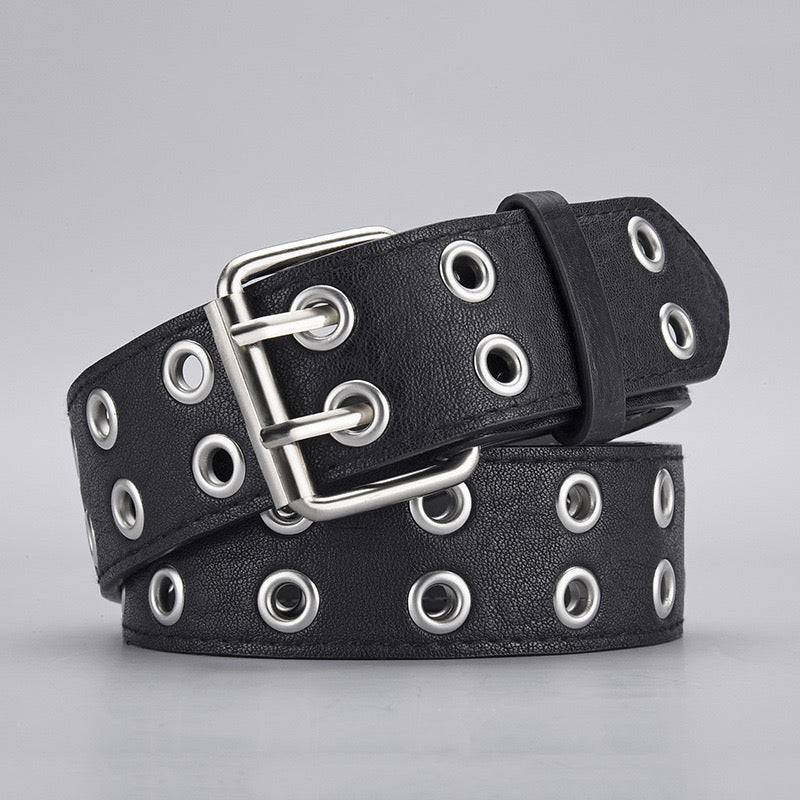 Double-row hole belt ins belt female style hip-hop hollow fashion punk belt decoration.