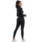 High-neck jumpsuit with a zipper.