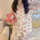 Hello kitty Print Contrast Binding Pocket Front PJ Set / Pajama Set