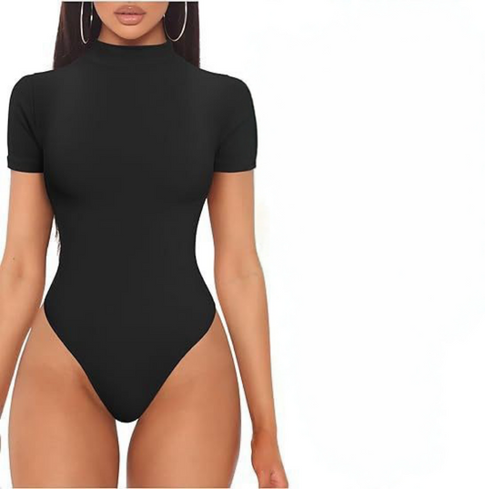 Mock-Neck Rib-Knit Bodysuit