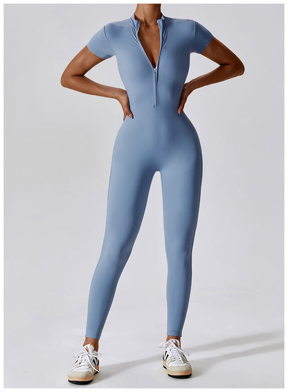 Women's Solid Color Front Zipper Jumpsuit