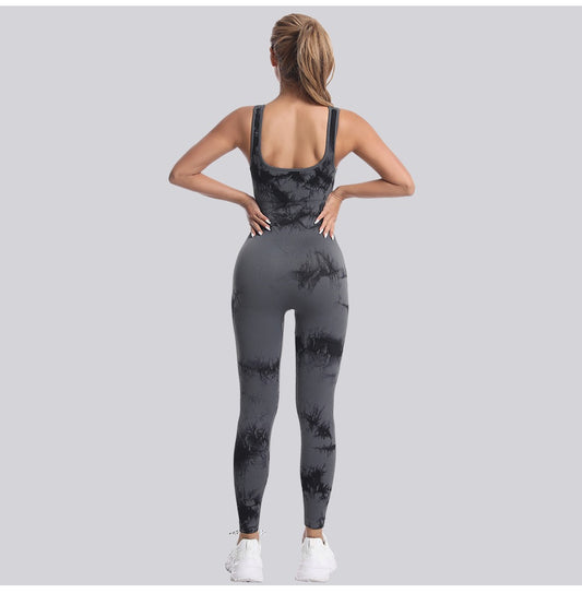 Tie-Dye Simple Slim Fit Sports Jumpsuit