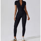 Women's Solid Color Front Zipper Jumpsuit