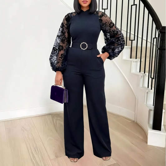 Balloon Sleeve Belted Jumpsuit