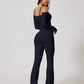 High Stretch Off Shoulder Sports Jumpsuit With Thumb Holes