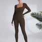 Seamless Knit Long Sleeve Jumpsuit, Tight Fit Stretchy