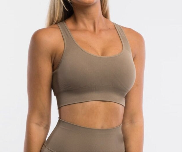 Brown Women Seamless Hollow Crop Top Bra Fitness