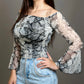 Elegant Mesh Long Sleeves Top.