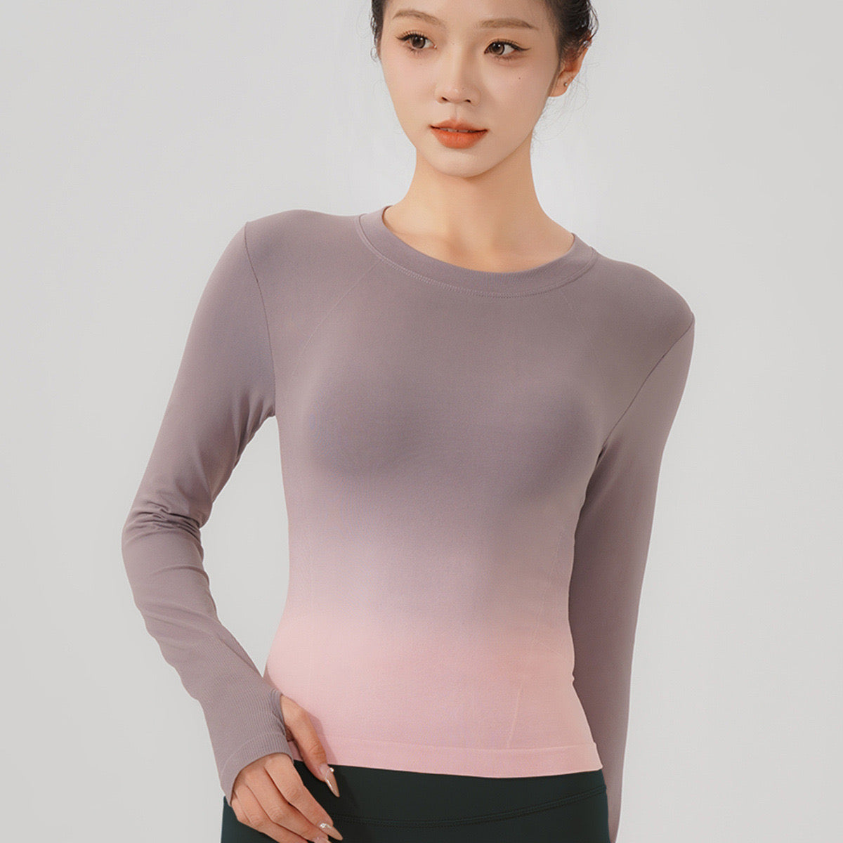Gradient Yoga Top for Women – Quick-Dry Long Sleeve
