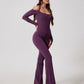 High Stretch Off Shoulder Sports Jumpsuit With Thumb Holes