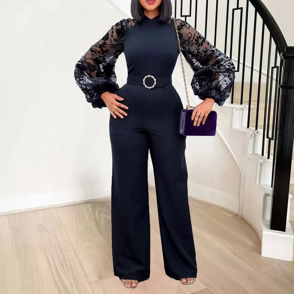 Balloon Sleeve Belted Jumpsuit
