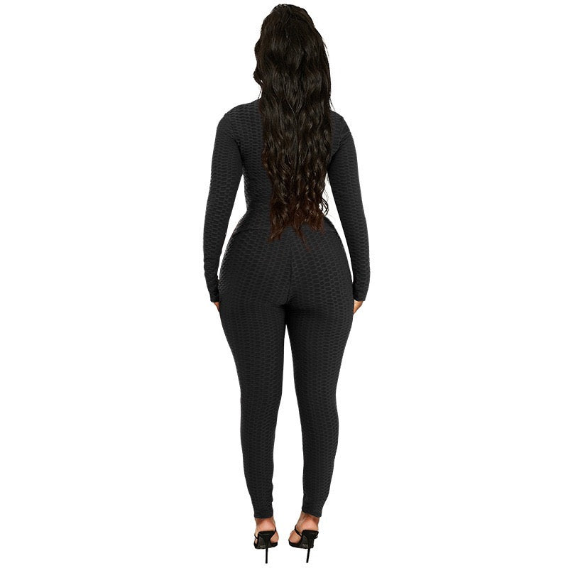 Casual Solid Color Two-Piece Pineapple-Texture Sportswear Set