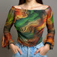 Elegant Mesh Long Sleeves Top.
