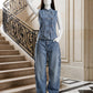 Asymmetric Button Denim Set