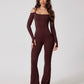 High Stretch Off Shoulder Sports Jumpsuit With Thumb Holes