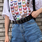 Double-row hole belt ins belt female style hip-hop hollow fashion punk belt decoration.