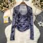 Mesh Sweetheart Neck Tie-dye Top.