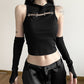 Black Crew Neck with Sleeve Cropped Top