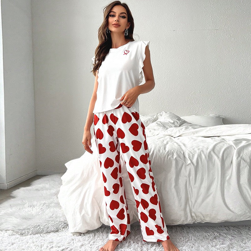Heart Print Pants Pajama Set.