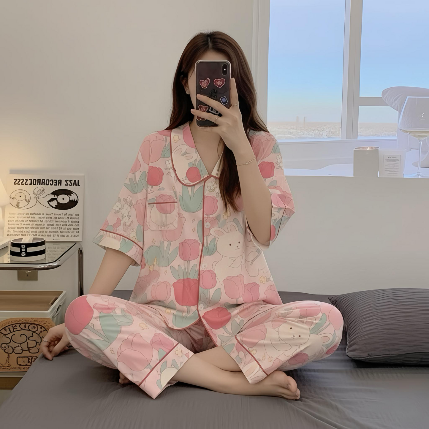 3pcs Top & Print Pants & shirt PJ Set  Pajama Set
