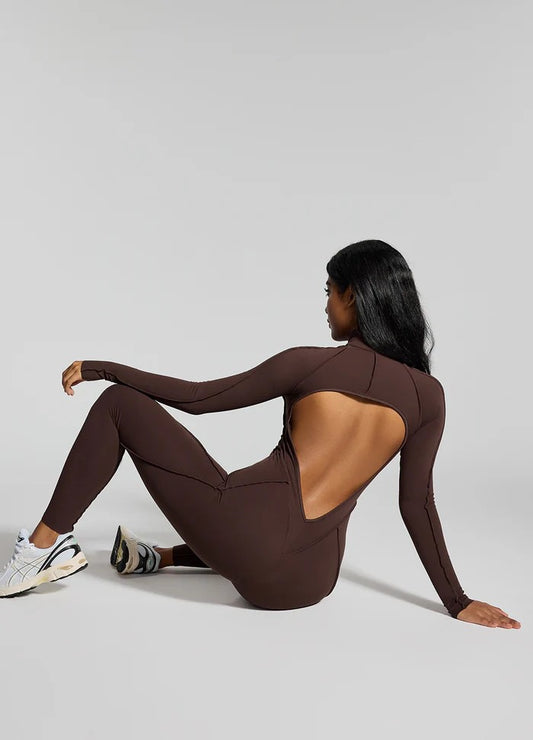 Full Body Jumpsuit Backless Exposed Seam Details.