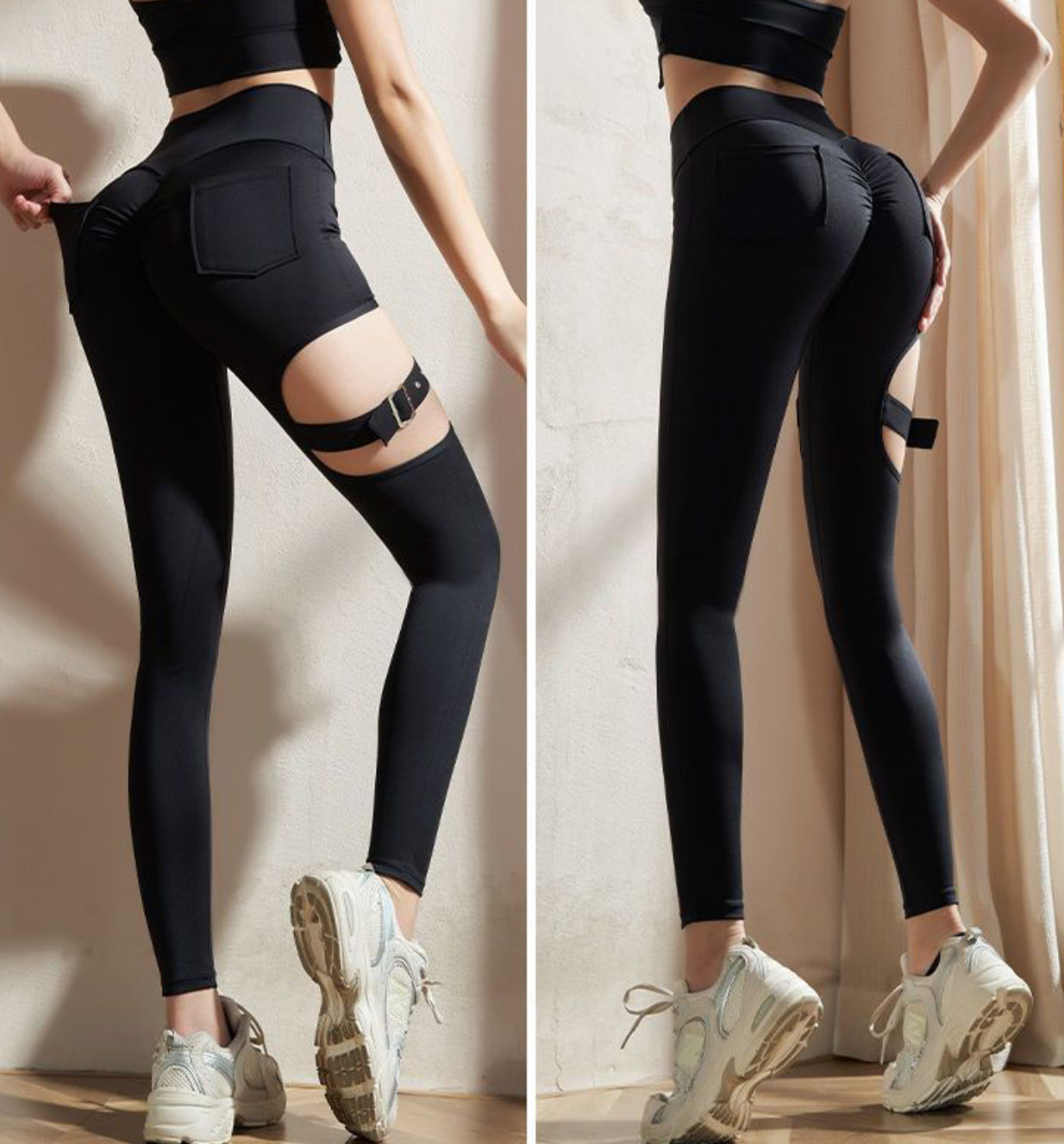 Solid Color Hollow Out Leggings