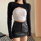 High-Waisted Black Leather Skirt