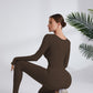 Seamless Knit Long Sleeve Jumpsuit, Tight Fit Stretchy