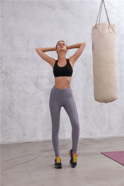 breathable high-waisted peach hip-lifting tight-fitting sports fitness leggings bubble jacquard yoga pants