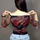 Elegant Mesh Long Sleeves Top.