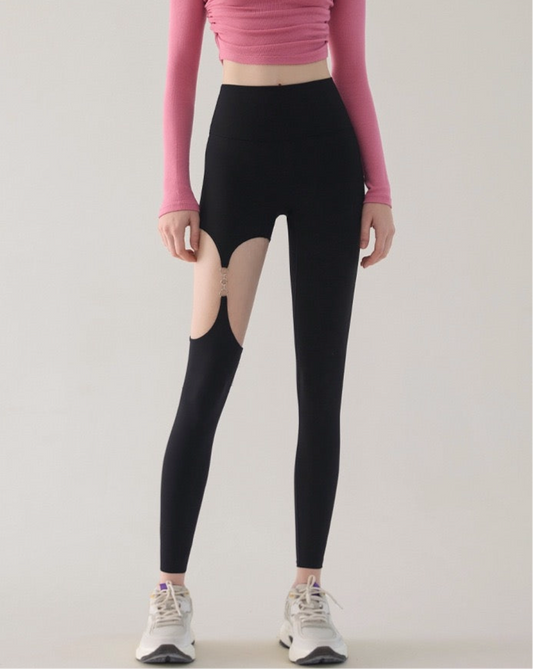 Contrast Solid Skinny Leggings, Elegant High Waist