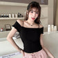 Casual Open Shoulder Short Sleeve Tunic Blouse For Women