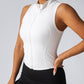 White Solid Zip Up Fitted Sport Tank Top