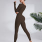 Seamless Knit Long Sleeve Jumpsuit, Tight Fit Stretchy