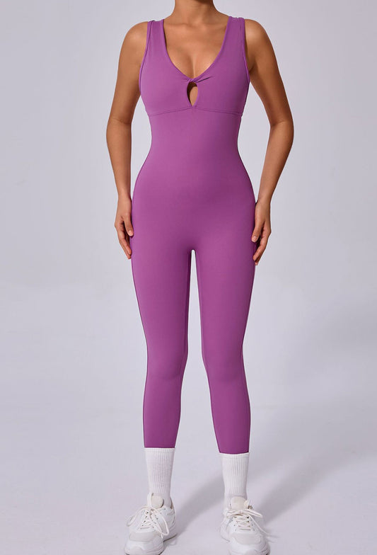 Backless Sporty Jumpsuit with Crisscross Straps.