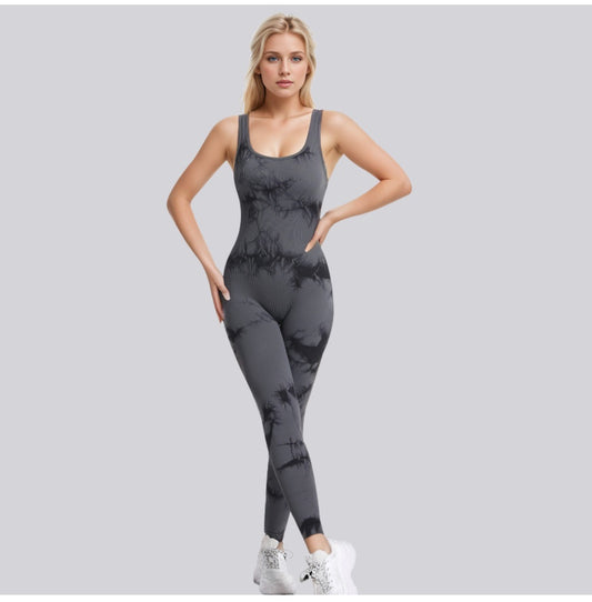 Tie-Dye Simple Slim Fit Sports Jumpsuit