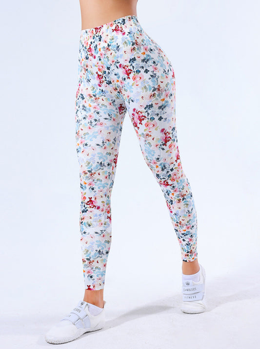 Floral Print Wideband Waist Sports Leggings