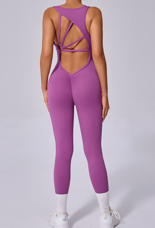 Backless Sporty Jumpsuit with Crisscross Straps.