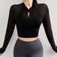 Chinese Style Yoga Top Long Mesh Sleeve Training Shirt Sports Wear