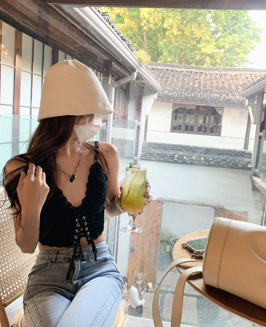 Lace Cropped Tie-front Camisole