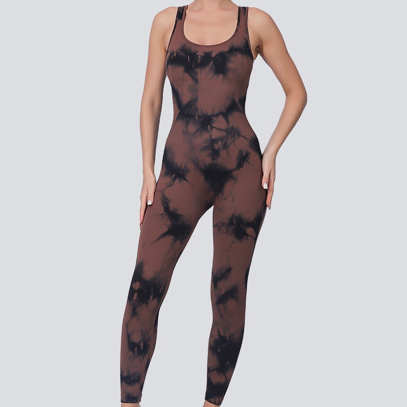 Tie-Dye Simple Slim Fit Sports Jumpsuit