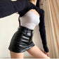 High-Waisted Black Leather Skirt