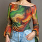Elegant Mesh Long Sleeves Top.