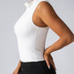 White Solid Zip Up Fitted Sport Tank Top