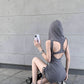 Sleeveless Tight Hooded Drawstring Jumpsuit Unitard With Backless.