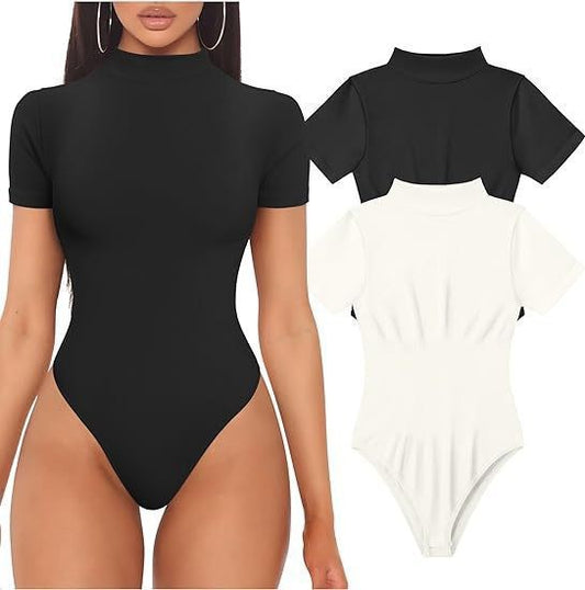 Mock-Neck Rib-Knit Bodysuit