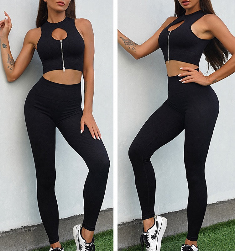 2pcs Set Zip-Up Fitness top & High-Waisted legging