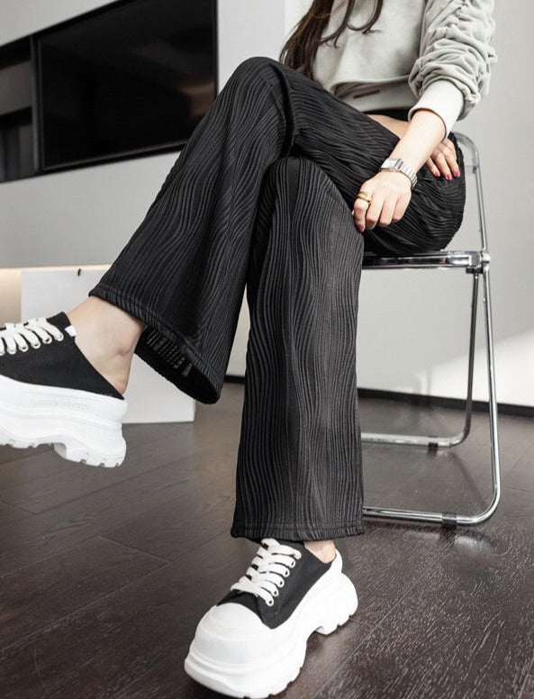 ripple wide-leg pants for women 2024 spring and summer ins trend celebrity design straight-leg pants to wear casual floor-length pants