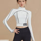 Zip Front Color Block Long Sleeve Top And Leggings Sports Suit